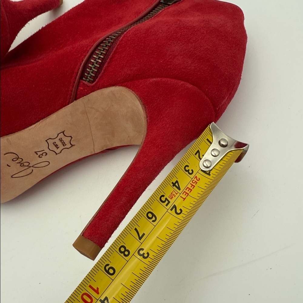 Joie Red Suede Peep-Toe Heeled Boots women 37 suede casual Y2K casual office - Picture 12 of 13